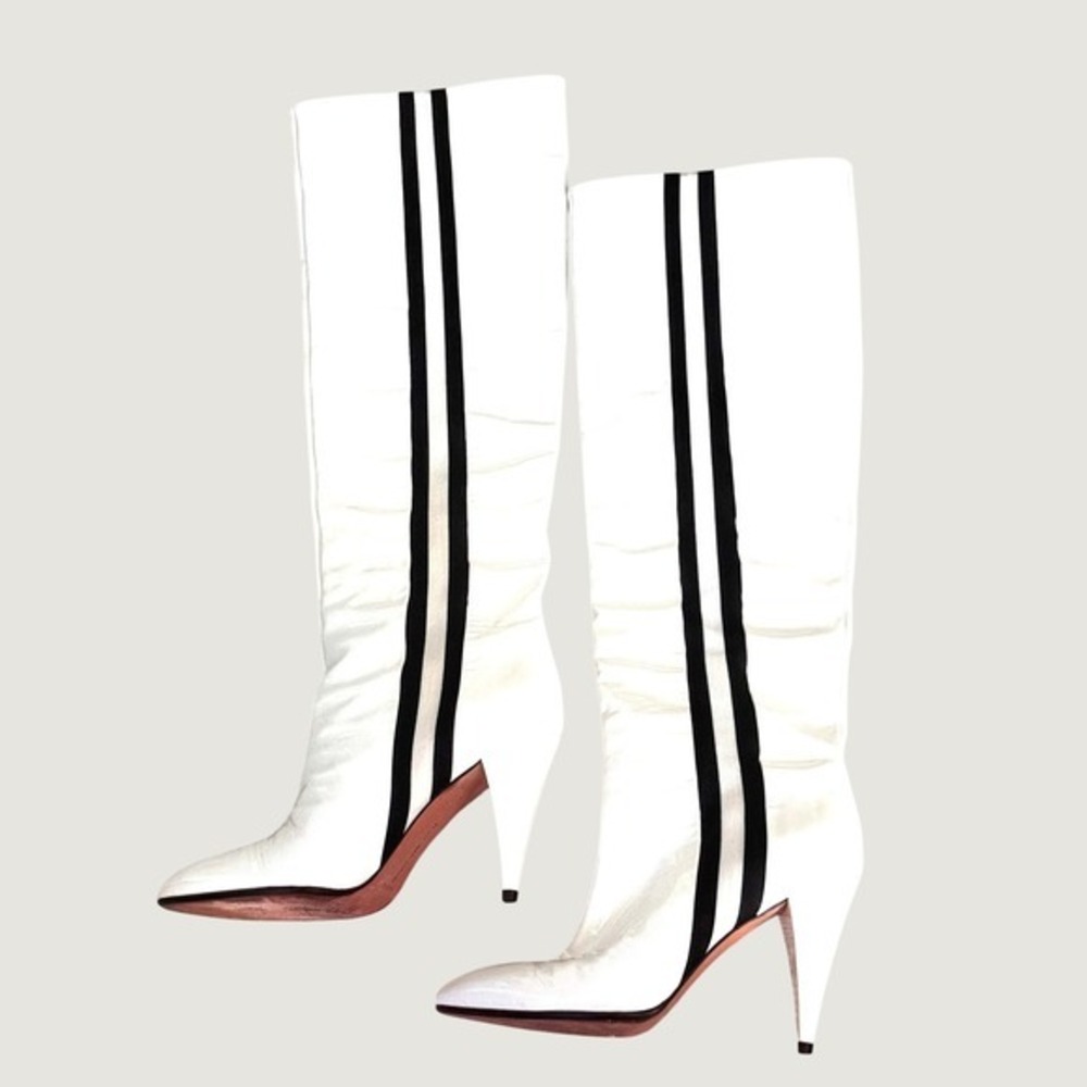 Alchimia Di Ballin White Patent Leather Striped Boots IT 39 US 8.5 Made Italy